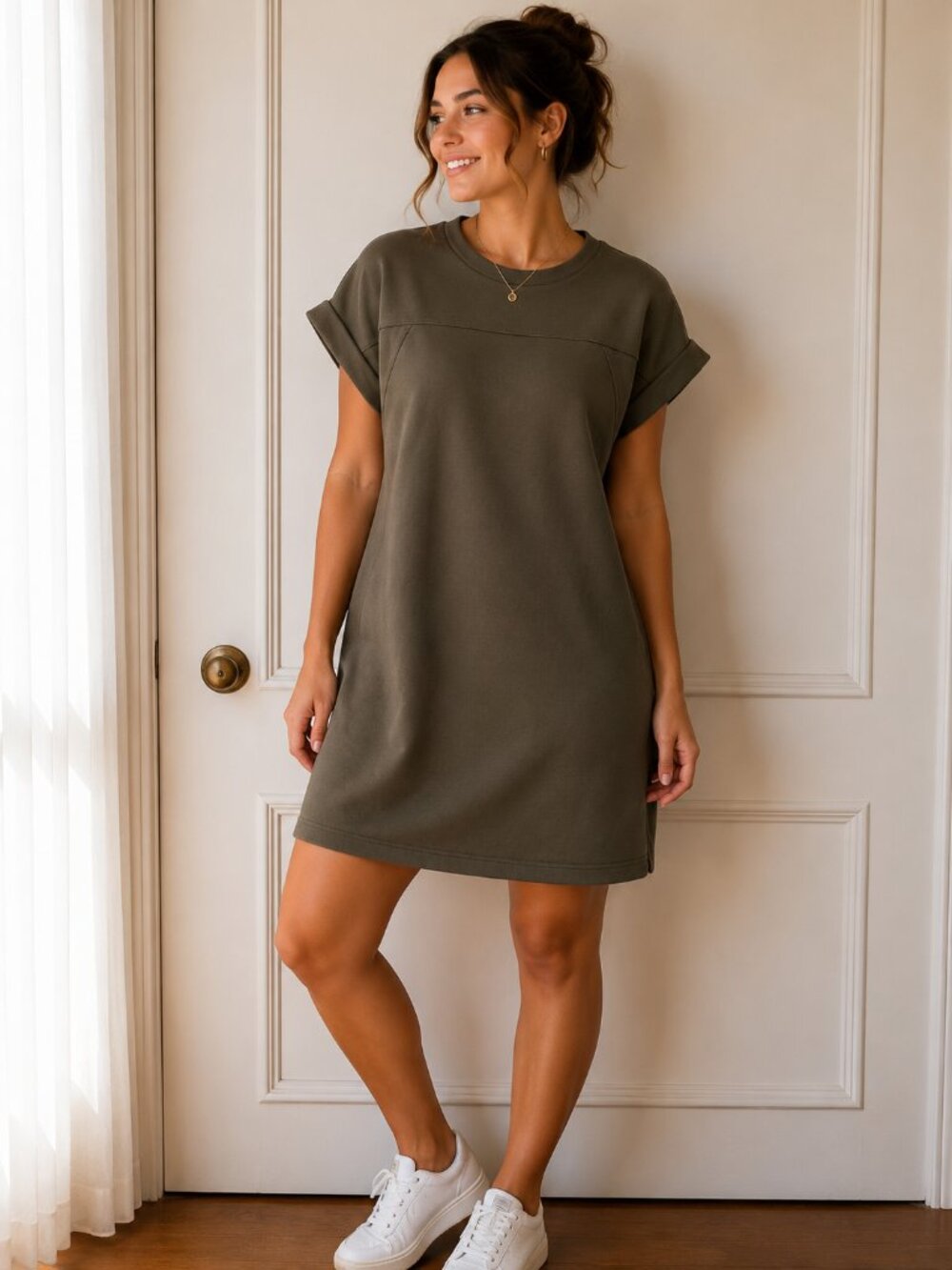 New Look Olive Shift T-Shirt Dress